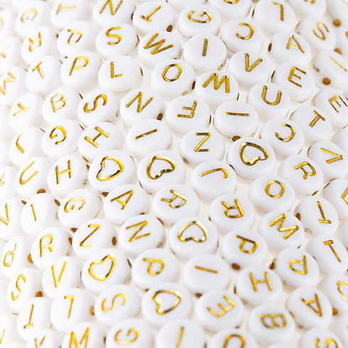 500 Pcs Acrylic Alphabet Letter Beads Gold On White Name Bracelets for Jewelry Making (goldonwhite) (goldonwhite)...