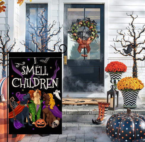 BLKWHT Halloween Decorations Garden Flag 12x18 Vertical Double Sided I Smell Children Sisters Fall Dog Hocus Pocus Decor Burlap Yard Flag BW509...