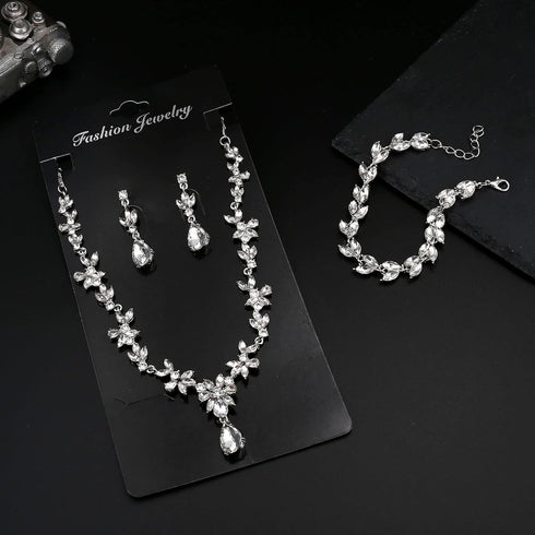 FIBO STEEL Jewelry Set Rhinestone Earrings Necklace Bracelet Set for Bride Bridesmaid Wedding Prom Costume Party Jewelry...