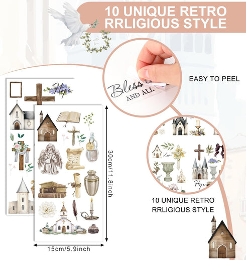 Whaline 10 Sheet Christian Bible Rub on Transfer for Crafts Church Cross Floral Candle Rub on Transfer Inspirational Religious Furniture Decal for...
