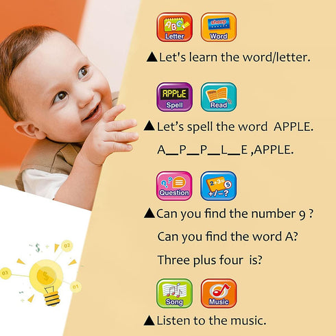 Kids Tablet Toddler Learning Pad with LED Screen Teach Alphabet Numbers Word Music Math Early Development Interactive Electronic Toy for Boys & Gi...