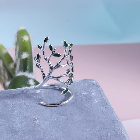 Helen de Lete Innovative The Tree Of Life Sterling Silver Open Ring for Both Women and Men...