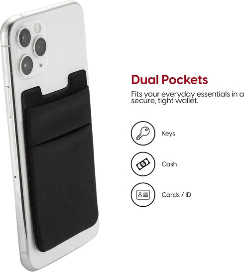 TalkWorks Phone Credit Card Holder Adhesive Wallet Compatible w/ iPhone 15 Pro/15 Pro Max, 14/14 Plus, 13/13 Mini - Stick On ID Pocket (Black, Pac...