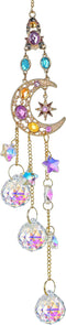 Handmade Crystal Moon&Star Prisms Suncatchers, Glass Window Hanging Ornament, Rainbow Rhinestones Decor for Home Garden...