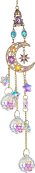 Handmade Crystal Moon&Star Prisms Suncatchers, Glass Window Hanging Ornament, Rainbow Rhinestones Decor for Home Garden...