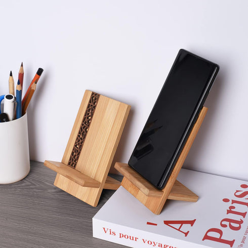 Mobile Stand Japanese Style Cellphone Holder Desktop Organizer Charging Station Compatible with All Smartphones Tablets Natural Bamboo Wood Portab...