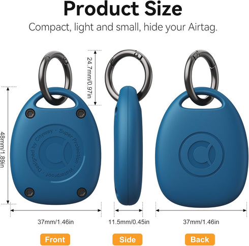 (4 Pack) AirTag Keychain Holder Case | IPX8 Waterproof, Ultra-Compact | Portable Air Tag Holder Cover for Backpack, Keys, Luggage - 2 Black/2 Blue...