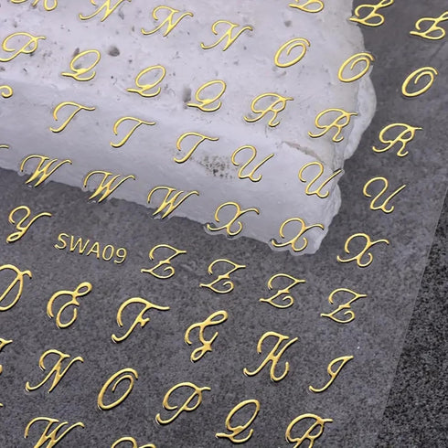 Retro English Letters Nail Stickers for Nail Art 8 Sheets 3D Self-Adhesive Black White Gold Silver Design Nail Decals Pegatinas Uñas Personalized ...