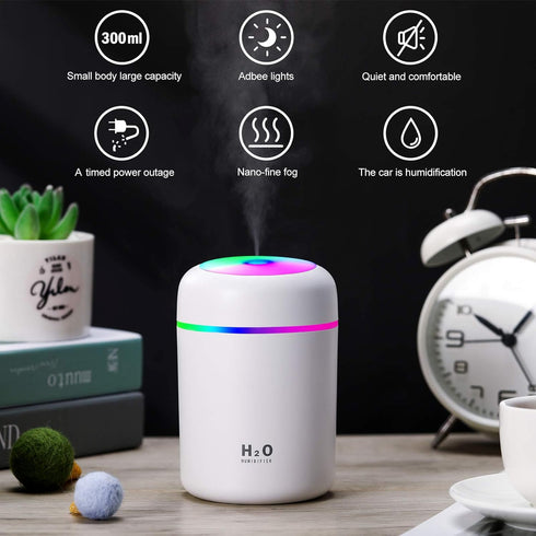 2 Pieces Cool Mist Humidifiers, Portable Mini Humidifiers, 300 ml, Quiet USB Personal Desktop Humidifier, Small Humidifiers with 2 Mist Modes and ...