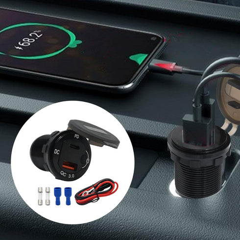 83W USB C Car Charger, 18W QC3.0 and 65W USB C Port,12V Socket with Button Switch Smart Voltmeter for Car Golf Cart Marine...