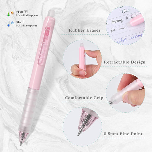 8Pcs Retractable Erasable Gel Pens, Make Mistakes Disappear, Blue & Black Ink Pen for Drawing Writing Planner and Crossword Puzzles, No Smudge on ...