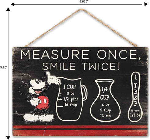 Disney Mickey Mouse Hanging Wood Measuring Sign - Measure Once, Smile Twice for Kitchen or Dining Room...