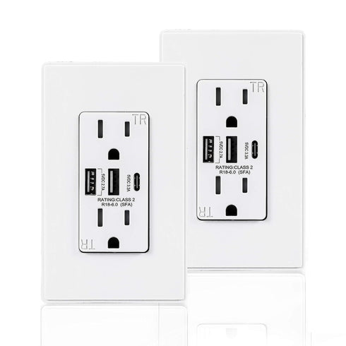 Coby USB Wall Outlet Dual High Speed 6.0 Amp USB Ports with Smart Chip, USB Type C Port, 15A Duplex Tamper Resistant Receptacle Electrical Outlet,...