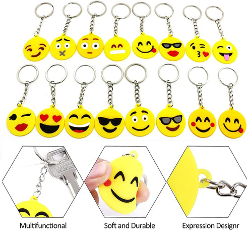 64 Pack Mini Emoticon Keychain Plush(16 expressions), Cute Keychain, Party Favors for Kids, Keychains, Valentine's Day Gifts/ Birthday Party Suppl...