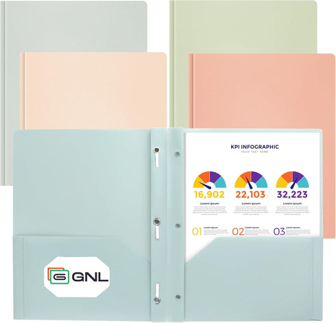 Plastic Folders with Pockets and Prong, Pack of 5, Muted Pastel Colors, Heavy Duty 2 Pocket File Folders Letter Size, Folders with Prongs for Scho...