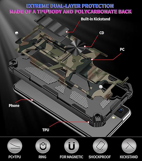 Ysnzaq Camo Case for Samsung Galaxy A15 6.5", Military Grade Shockproof Protective Phone Cover with Kickstand for Samsung Galaxy A15 MC Army Green...