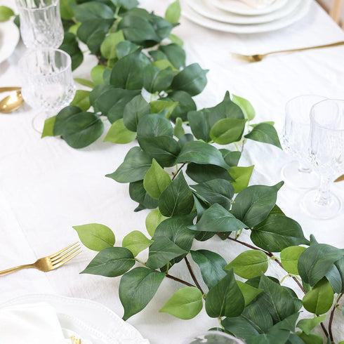 2 Strands Artificial Scindaps Vines Garland 73" Fake Vine with Silk Green Leaves Faux Hanging Plants Greenery Decoration for Bedroom Wall Party We...