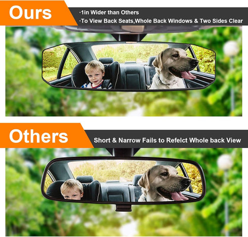 12x3.6'' Rear view Mirror Panoramic Wide Angle Rearview Mirror Universal Interior Clip On Convex Rear View Mirror Lengthened Widened No Blind Spot...