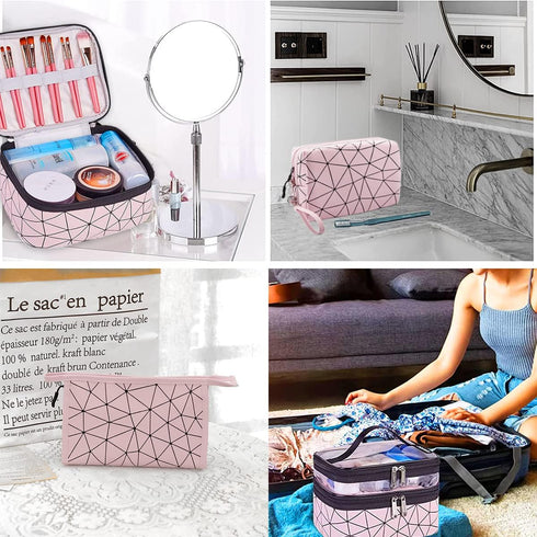 Travel Makeup Bag Organizer, Waterproofing Toiletry Bag Set, Skincare Bag with 2 Cosmetic Bags for Women, Pink Makeup Bag...