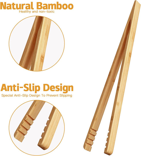 2 Pieces Bamboo Toast Tongs, 10.2 Inches Long Wood Toaster Tongs with Anti-slip Design, Tongs for Cooking with Cooking Oil Coating...