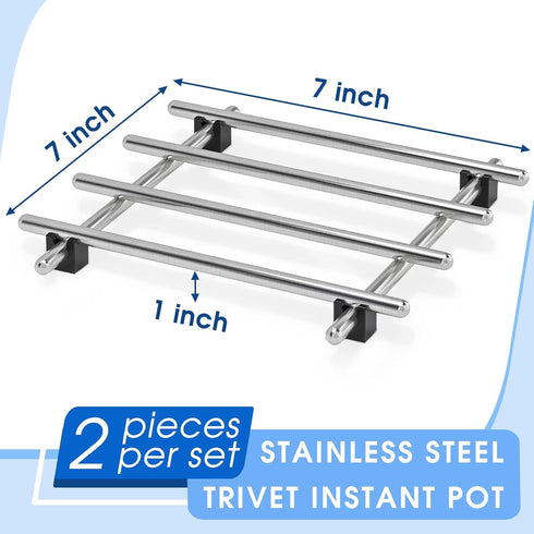 2 Pcs Metal Trivets for Hot Dishes – Stainless Steel Trivet Set | 7" x 7", Heat & Rust-Resistant | Rubber Anti-Slip Feet for Countertops & Tables ...