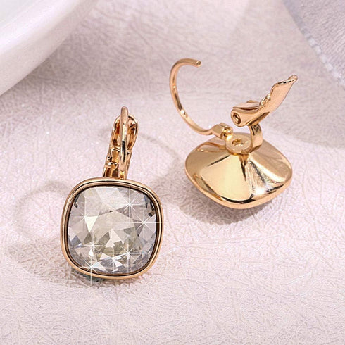 Austrian Crystal Square Cushion Drop Leverback Earrings for Women 14K Rose Gold Plated Hypoallergenic Jewelry...