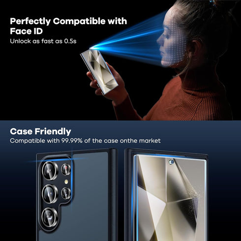 AACL For Samsung Galaxy S24 Ultra Screen Protector Tempered Glass (3 pack)&Individual Alloy Ring for Samsung Galaxy S24 Ultra Camera Lens Protecto...