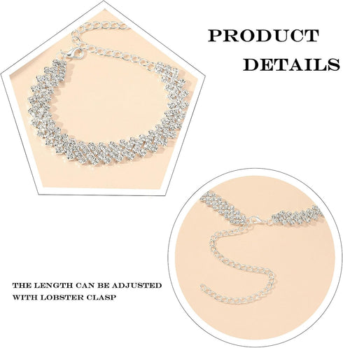 Tennis Choker for Women,Sparkly Rhinestone Necklace Dainty Cubic Zirconia Chunky Necklace,Fake Faux Diamond Chain Prom Party Bling Shiny Wedding N...