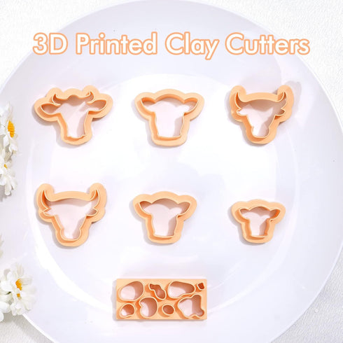Puocaon Cow Spot Clay Cutters - 7 Pcs Cow Shapes Clay Earring Cutters, Farm Shape Clay Cutters for Jewelry Making, Animal Clay Cutters for Polymer...