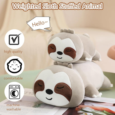 SQEQE Weighted Sloth Plush, Weighted Sloth Stuffed Animal for Anxiety, Cute Sloth Plushies Sloth Pillow Toy Gift for Kids Adults Brown 9.8 Inch, 0...