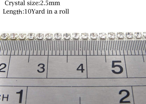 Honbay 10 Yard Crystal Rhinestone Close Chain Trim Sewing Craft 2.5mm Silver Color (Clear)...