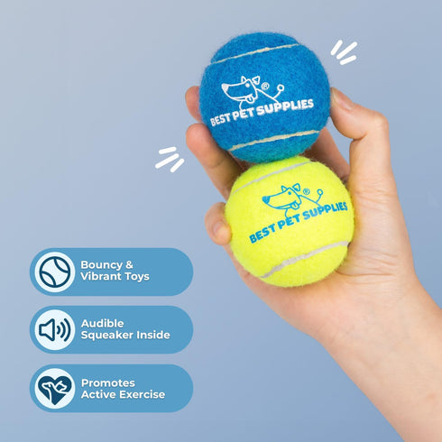 Best Pet Supplies Squeaky Tennis Toys for Dogs, 8-Pack, Heavy-Duty Interactive Pet Toys for Throwing and Fetching, Supports Exercise and Natural B...