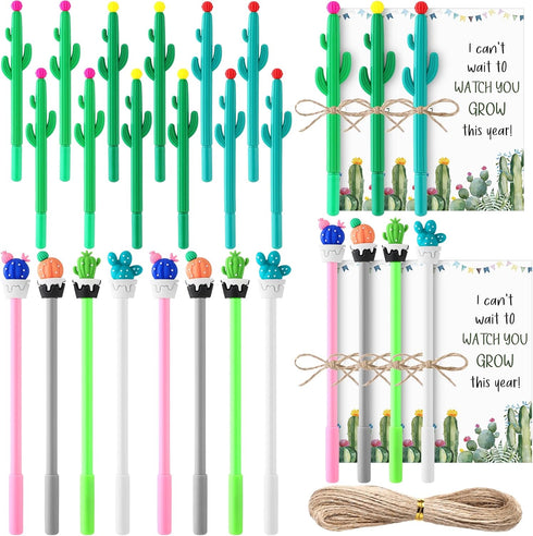 24 Sets Back to School Gifts for Student Cactus Pens Motivational Pen with Inspirational Cards Pots Plant Pens First Day of School Stationery Supp...
