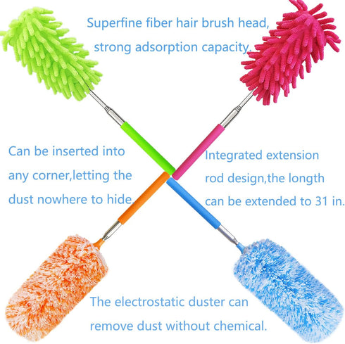 4 pcs Extendable and Washable Microfibre Feather Duster,13" to 30" Reachable, Microfibre Cleaning Tool, Small Dusters for Cleaning Office, Car, Co...