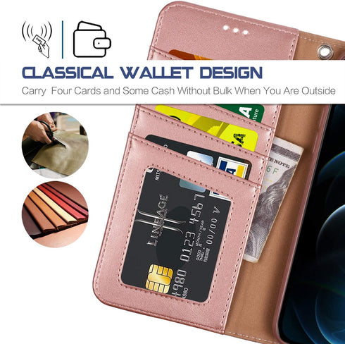 Arae Case for iPhone 12 Pro Max Wallet Case Flip Cover with Card Holder and Wrist Strap for iPhone 12 Pro Max 6.7 inch (Rose Gold)...