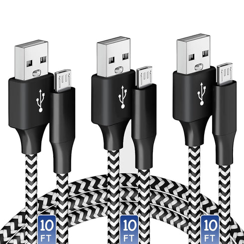 Micro USB Charging Cable 10/10/10FT, 3 Pack Nylon Braided Charger Cables for Samsung, Nexus, LG, Smartphones, Tablets, Kindle, Game Consoles, Came...