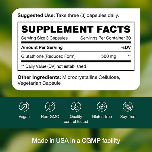 Glutathione Supplement Capsule - Strongest DNA Verified Glutathione Reduced - Vegan Friendly, Non GMO, Gluten & Soy Free...