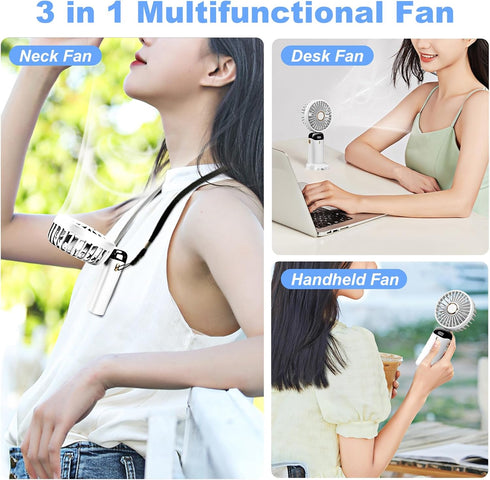 Portable Handheld Fan, Type-C Rechargeable, 4000mAh Battery Operated Fan with LED Display, 90° Foldable , 5 Speed Wind,Handheld/Neck/Desk 3 in 1 P...