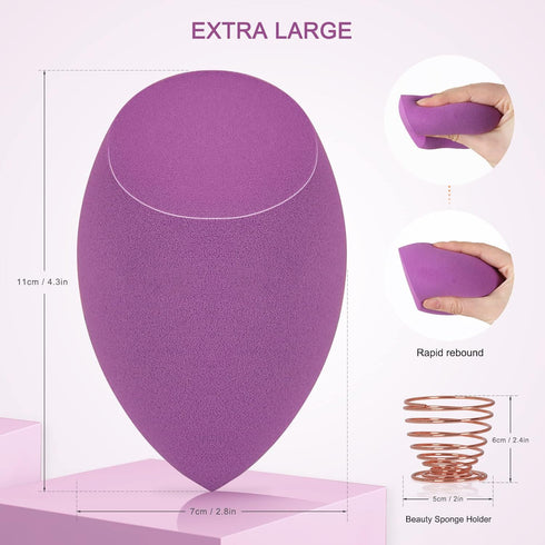 EXTRA LARGE 11CM Make Up Beauty Sponges Blender BIG for Face & BODY (1x Small 1x Large) -With 2 Sponge Holder- FASTER FLAWLESS APPLICATION for Fou...