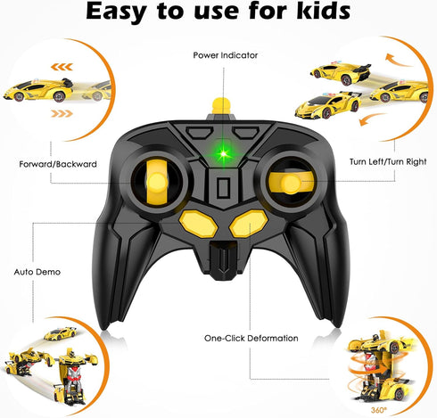 Remote Control Car, 2.4Ghz Transform RC Cars, 1:18 Scale Police Car Toy with Flashing Light, One Button Transformation,360 Degree Rotating Driftin...