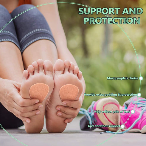 20 Pieces Metatarsal Felt Pads Foot Insert Pads Ball of Foot Cushion for Foot Pain Relief Forefoot and Sole Adhesive Foam Foot Pad for Men and Wom...