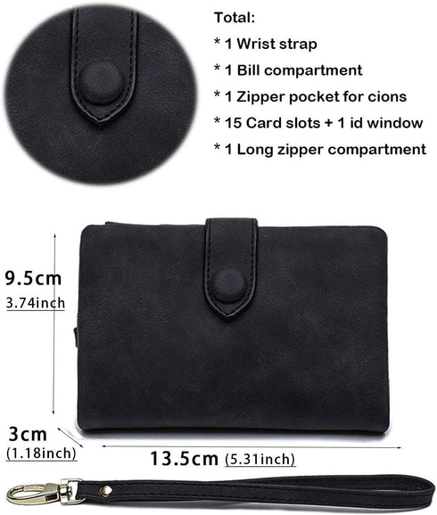 AOXONEL Women's Small Bifold Leather wallet Rfid blocking Ladies Wristlet with Card holder id window Coin Purse...