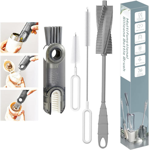 Water Bottle Cleaner Brush set, Meritpick 3 in 1 Multipurpose Bottle Gap Cleaner Brush & Long Handle Silicone Bottle Brush & Straw Cleaner Brush f...