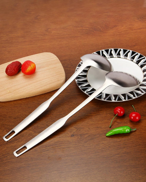 Premium Stainless Steel Serving Spoons and soup ladle, Matte Large Serving Spoon Slotted Spoons for Cooking 14.7Inch, Set of 2...