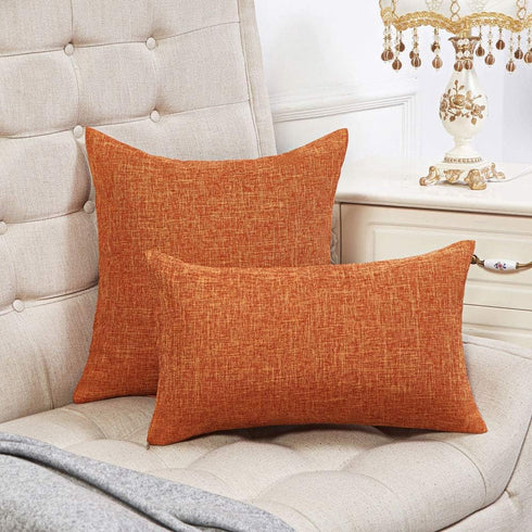 Anickal Thanksgiving Pillow Covers 20x20 Inch for Fall Decor Set of 2 Burnt Orange Rustic Linen Decorative Square Throw Pillow Covers Cushion Case...
