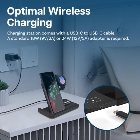 MMOBIEL Wireless Charging Station for Samsung – 3 in 1 Wireless Charger Stand for MagSafe Samsung Galaxy S24 / S23 / S22 Series, Galaxy Watch 6/5 ...