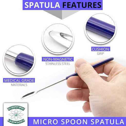 Scientific Labwares Stainless Steel Micro Lab Scoop Sampler with Soft Handle - Scientific Quality Micro Lab Spatula Blade Spoon (9")...