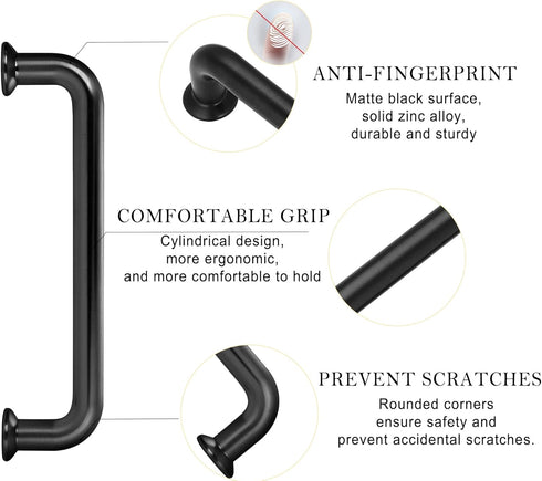 5 Pack 3-3/4 Inch Matte Black Kitchen Cabinet Handles Black Modern Cabinet Pulls Antique Dresser Drawer Pulls Farmhouse Kitchen Hardware for Cabin...