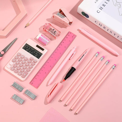 15 Pcs Back to School Supplies for Kids Cute Stationery Supplies Mini School Office Supplies Kit includes Stapler Ruler Pencils Scissor Pencil Sha...