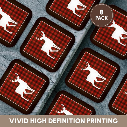 3D Rose Buffalo Plaid Buck Soft Coasters, Multicolor...